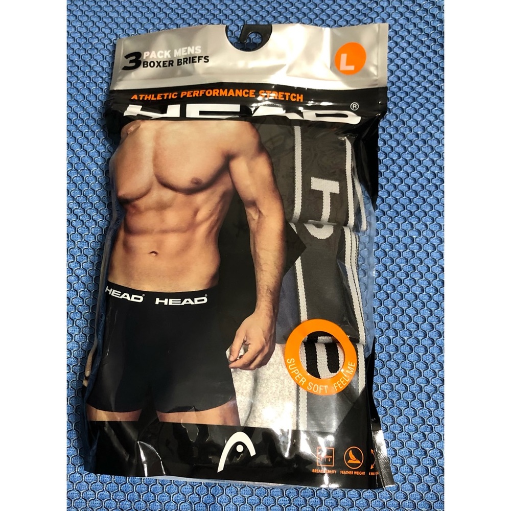 3pack men’s boxers briefs athletics performance stretch. Black/blue/gray.Large